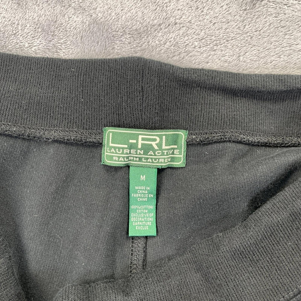 Y2K Lauren Active Ralph Lauren Yoga Pants Womens M Black Excellent Yellow Piping - Picture 3 of 9